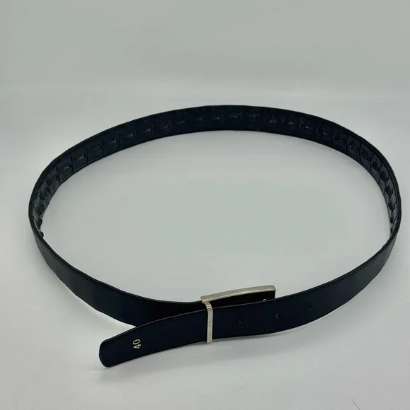 Men’s Size 40 Genuine Black Hornback Crocodile Leather Belt Silver Tone Buckle - Picture 3 of 6